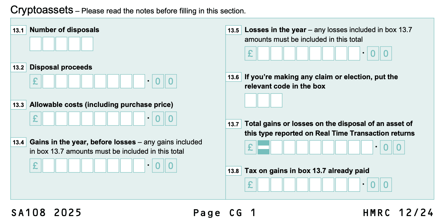 HMRC Self Assessment Tax Return - Cryptoassets Capital Gains