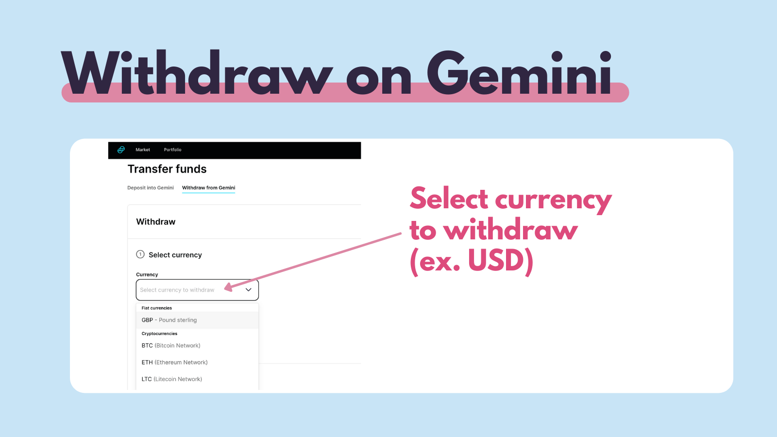 select currency to withdraw
