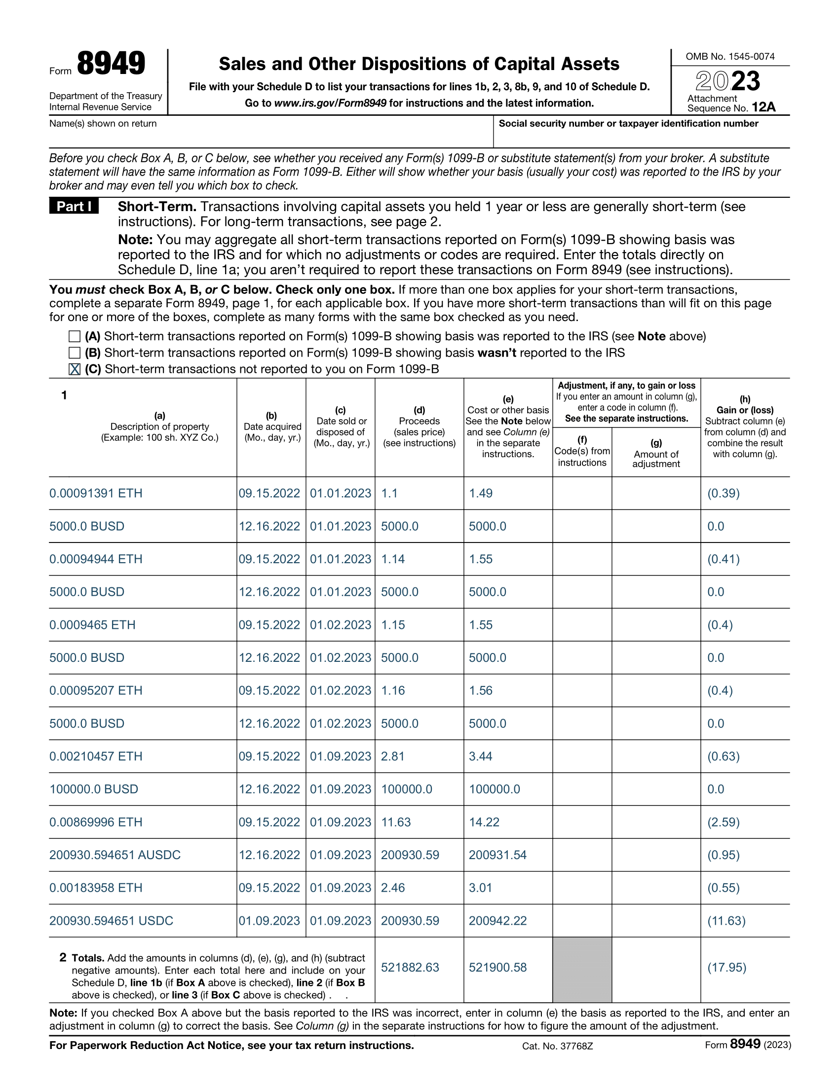 Form 8949 Example Filled Out