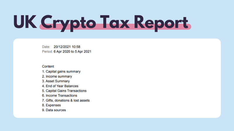 Contents of UK crypto tax report