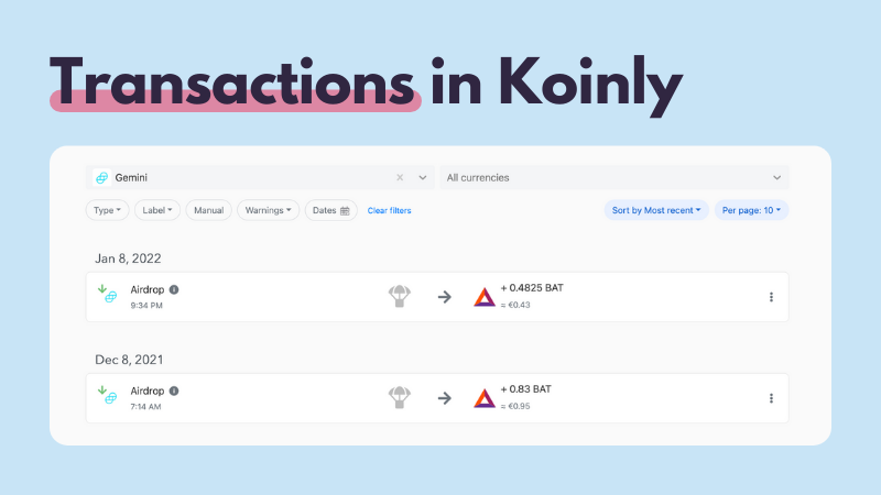 Gemini transactions in Koinly