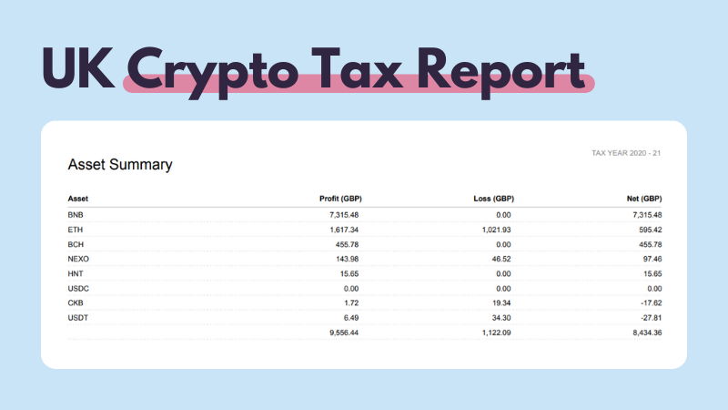 UK crypto tax report asset summary