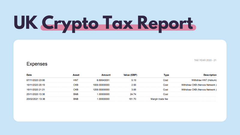 UK crypto tax report expenses transactions
