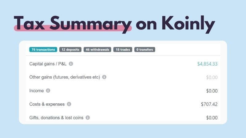 Koinly crypto tax calculator - tax summary on Koinly