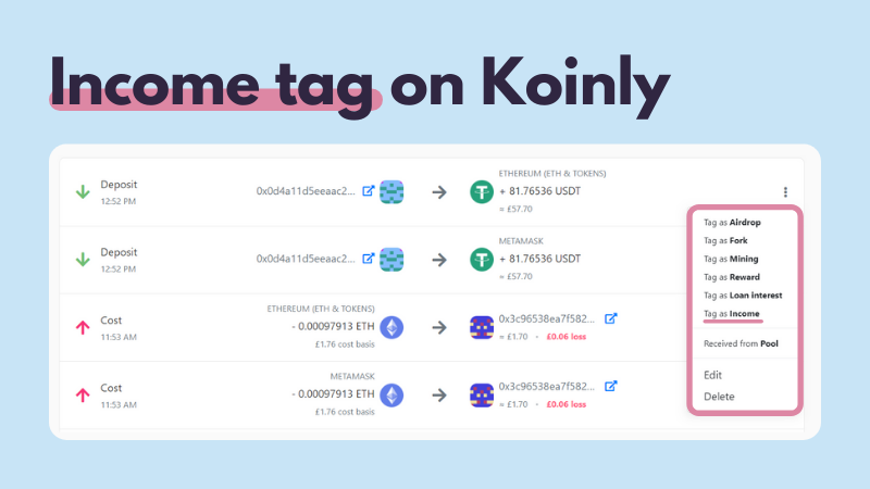 Tag as income on Koinly