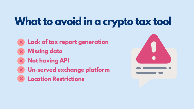 What to avoid in a crypto tax tool