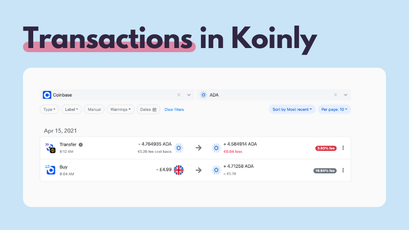 Koinly Coinbase transactions example