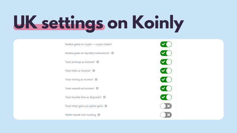 UK settings on Koinly
