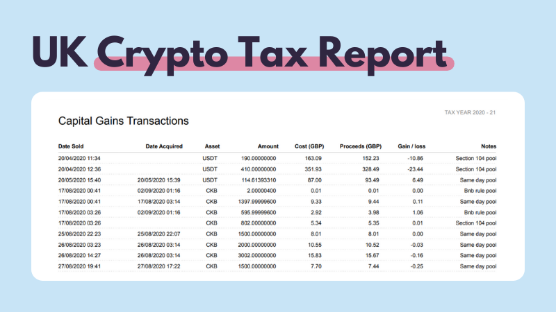 UK crypto tax report capital gains transactions