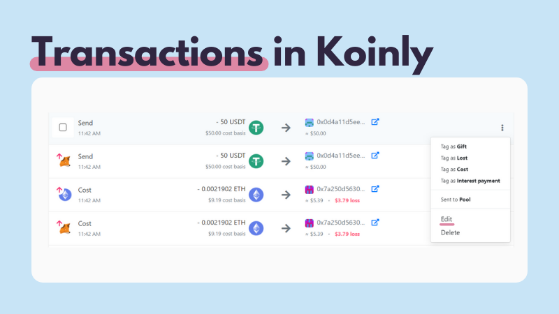 Edit transactions in Koinly